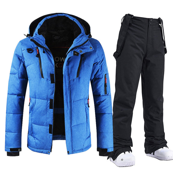 Conjunto deportivo térmico de moda para hombre. Chaqueta y pantalón acolchados para nieve y actividades invernales.