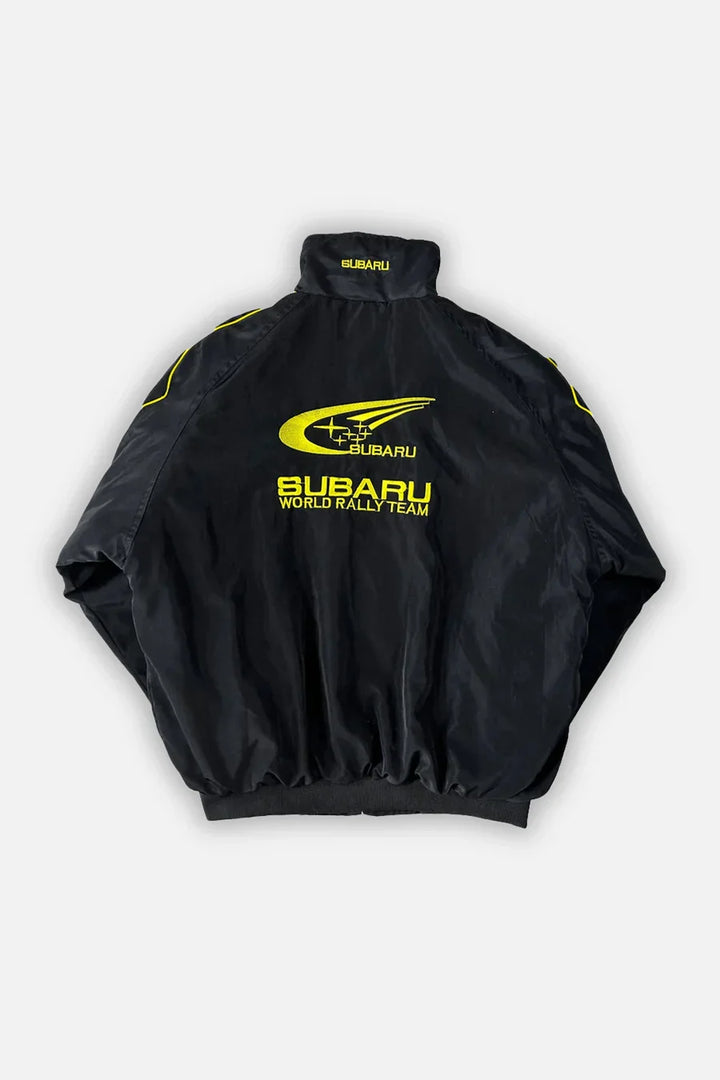 Chaqueta negra para hombre y mujer. Estilo rally vintage de carreras, moda retro auténtica para el día a día.