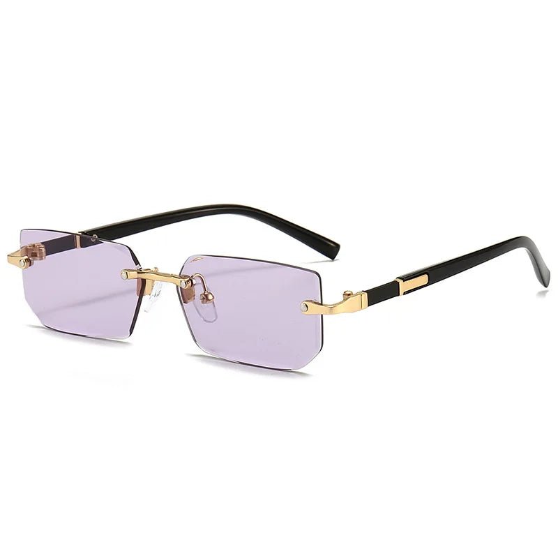 Accesorios de moda: gafas de sol UV400. Diseño rectangular sin montura, protección solar unisex.