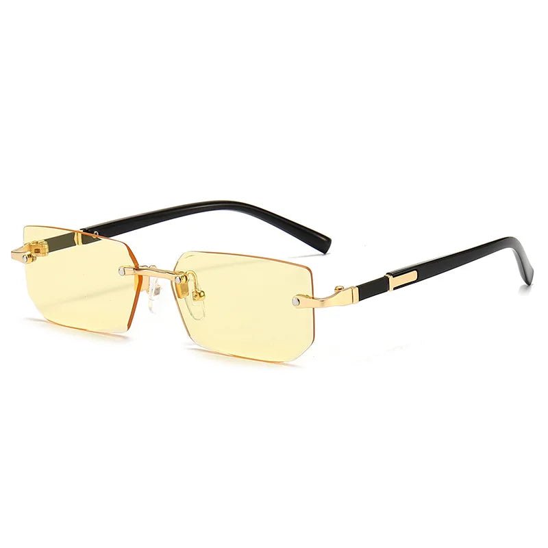 Gafas de sol rectangulares unisex sin montura. Protección UV400, estilo moderno para verano.