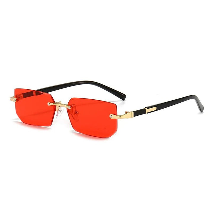 Gafas de sol sin montura rectangulares negras. Diseño moderno, UV400, ideales para hombre y mujer.