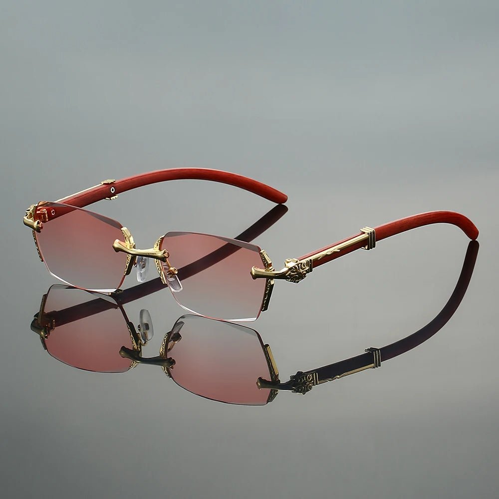 Protección UV400: gafas de sol unisex sin montura. Diseño moderno y elegante con varillas doradas.