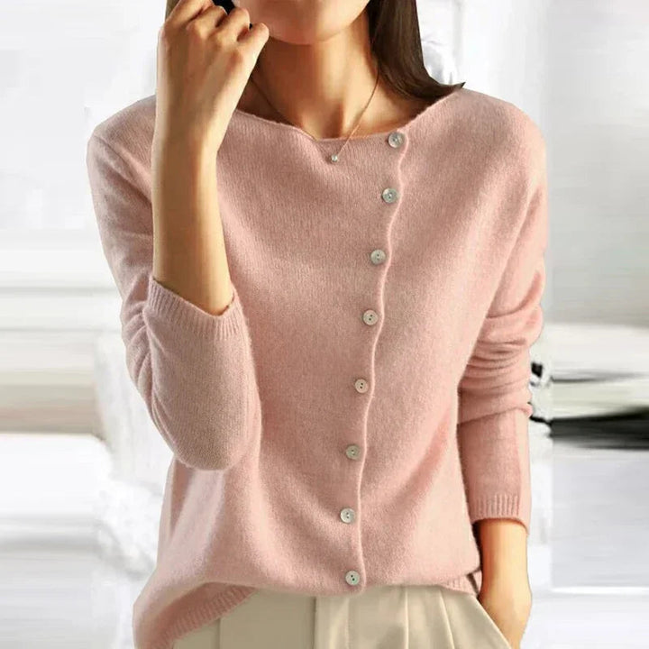 Suéter mujer minimalista de entretiempo, punto suave. Estilo casual elegante para moda femenina diaria.