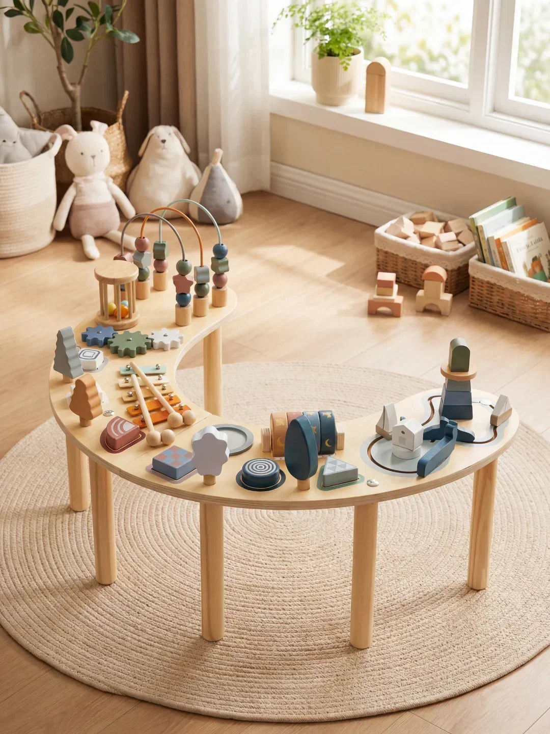 Mesa infantil educativa con circuito de carretera. Fomenta el juego imaginativo y el desarrollo infantil temprano.