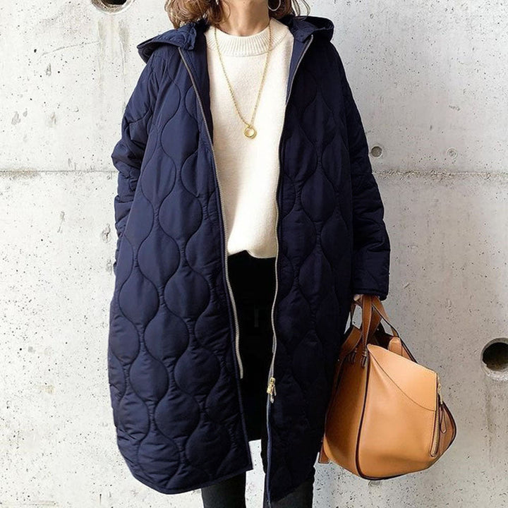 Abrigo de invierno para mujer, oversize, con rombos y capucha, cómodo y con estilo único.
