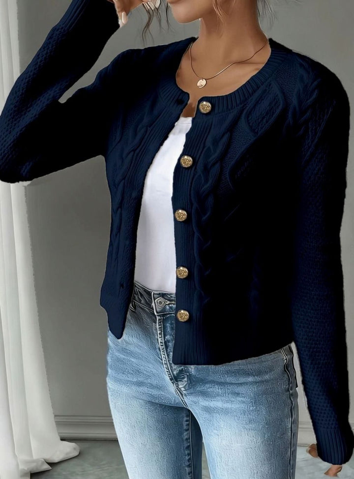 Cárdigan casual de mujer, cropped, punto trenzado, con botones, para otoño.