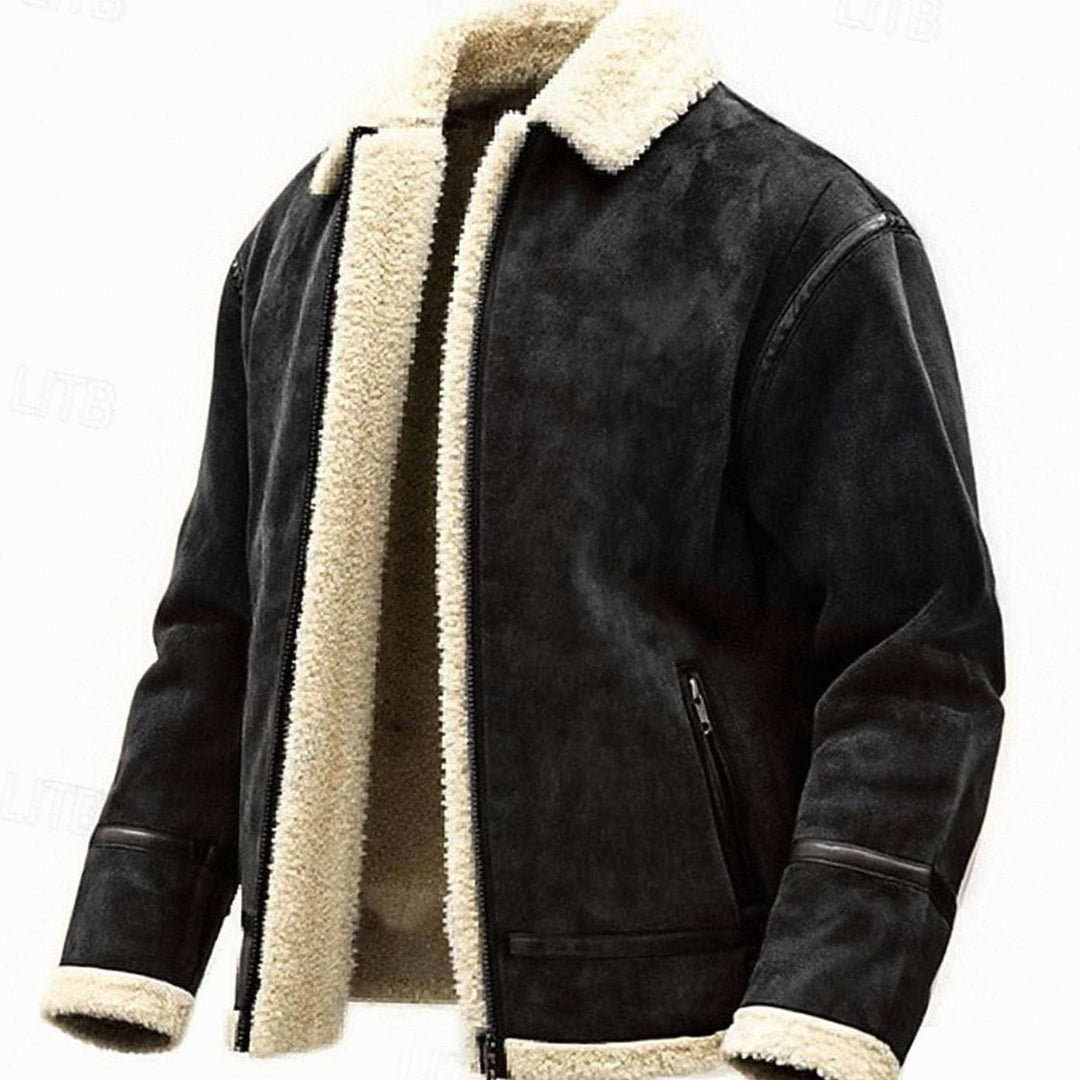 Cazadora bomber aviador para hombre con forro sherpa cálido. Abrigo de invierno casual con cremallera y estilo.