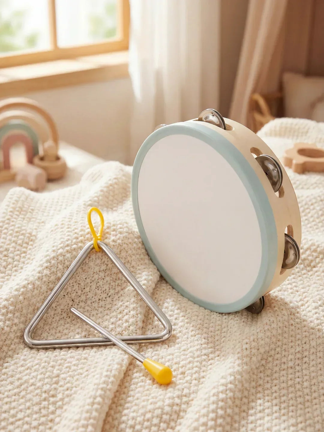 Juguete educativo de madera para bebés: set de instrumentos musicales 7 en 1. Fomenta el desarrollo motriz y la música.