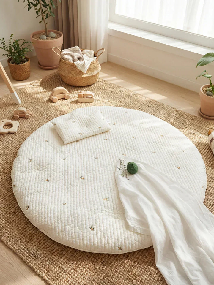 Tapete de suelo acolchado de algodón para bebé, circular, perfecto para juegos y seguridad infantil.