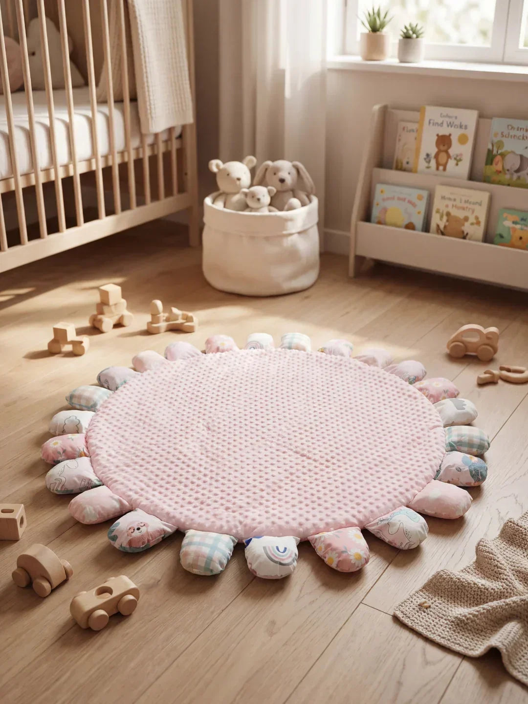Esterilla de juego acolchada de algodón para bebés, 120x120cm, ideal para el desarrollo infantil.