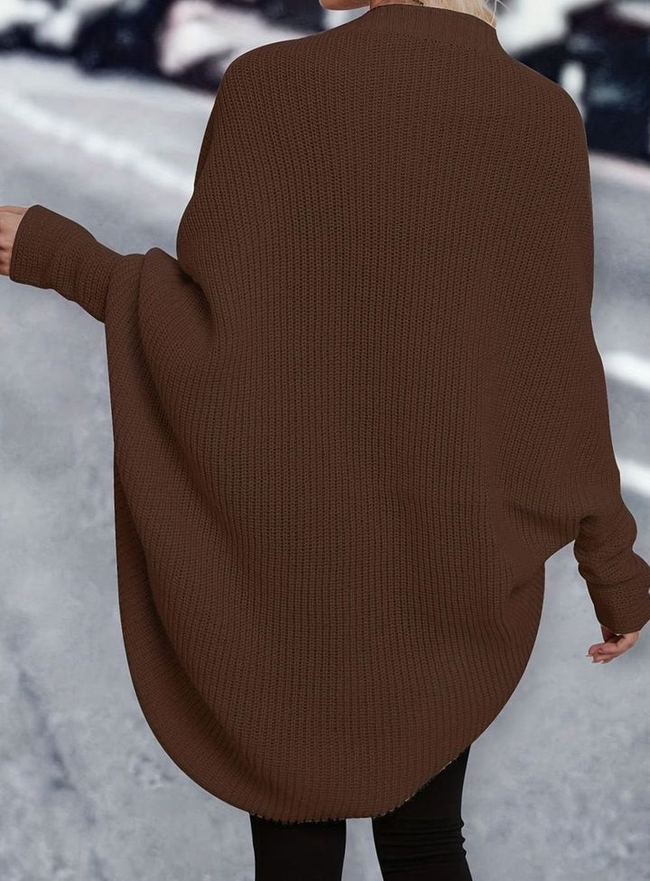 Elegante cárdigan oversize de punto largo y abierto para mujer, tendencia de otoño/invierno.