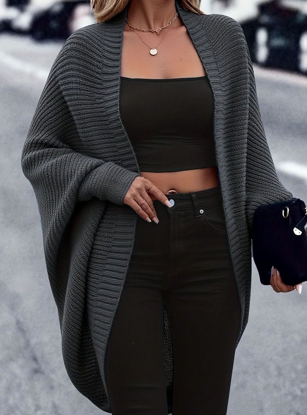 Cárdigan versátil de punto largo oversize para mujer, estilo abierto, para casual y elegante.