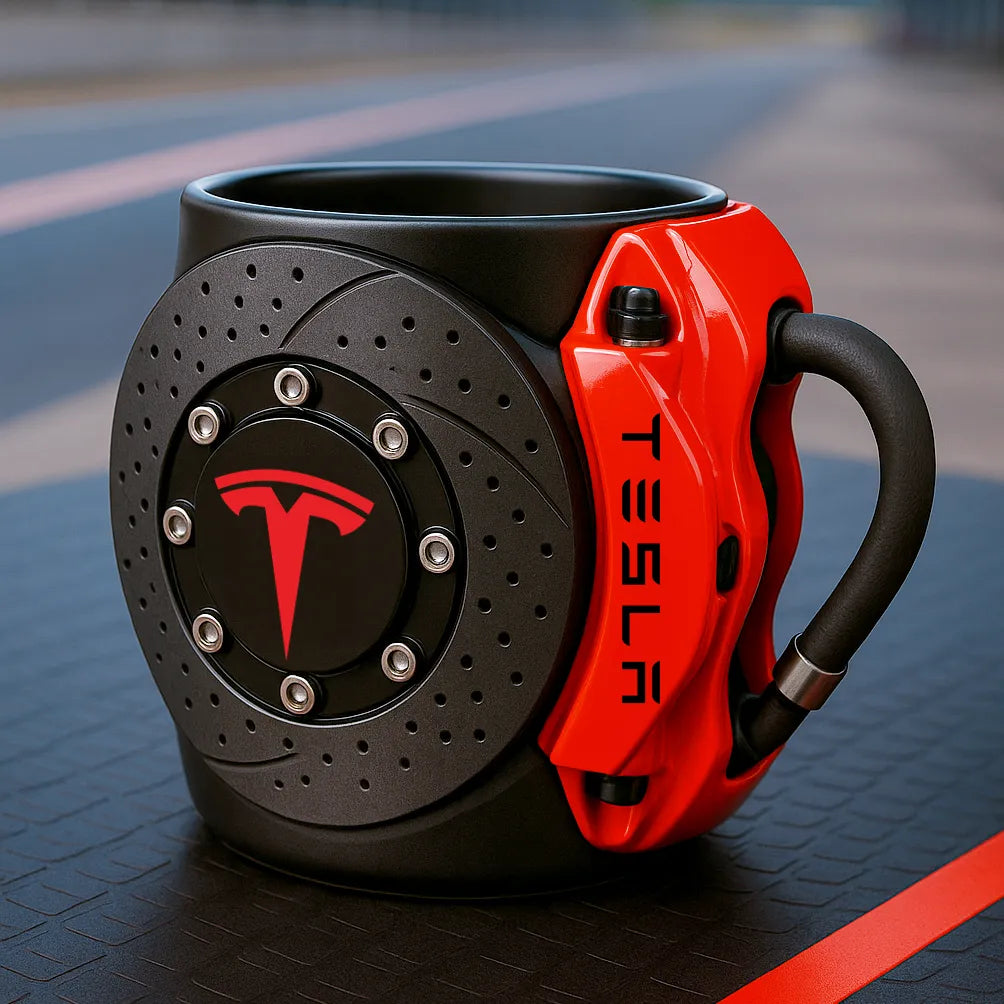 Original taza para café con diseño de disco de freno de automóvil y motor.