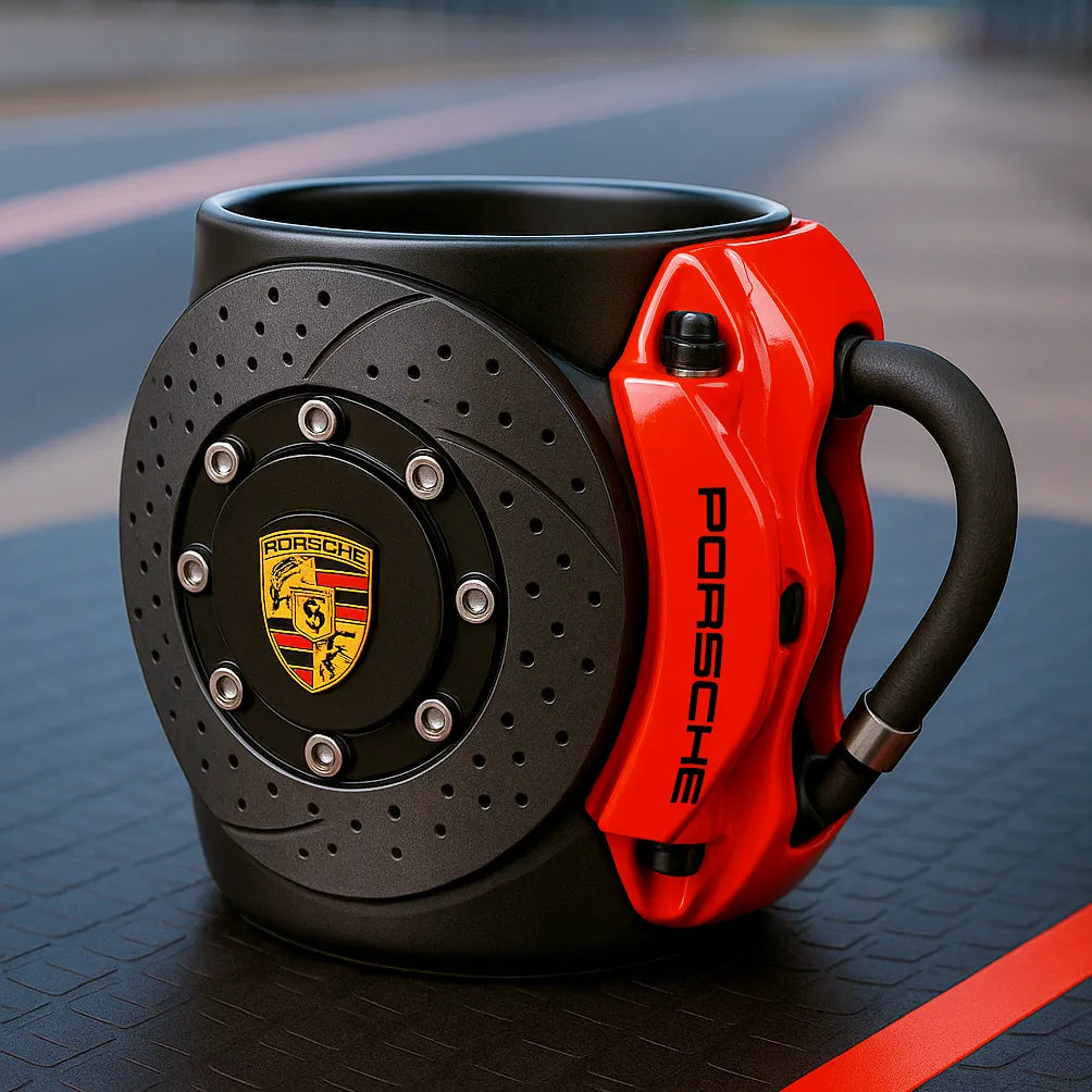 Taza automotriz de disco de freno, un accesorio imprescindible para fans.