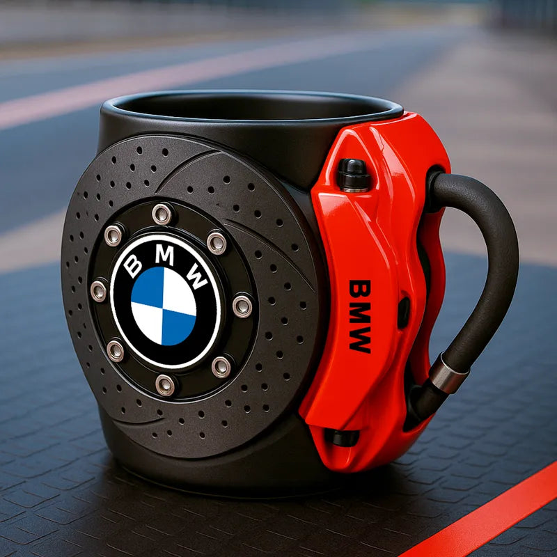 Taza café con diseño realista de disco de freno de coche, para aficionados.