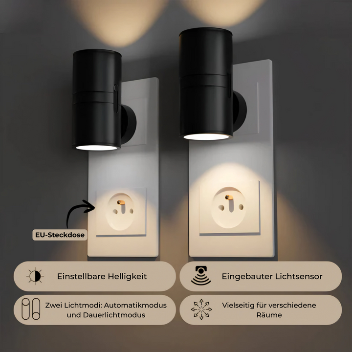 Lámpara LED enchufable blanca de diseño moderno y minimalista. Iluminación cálida decorativa ideal para cualquier hogar.