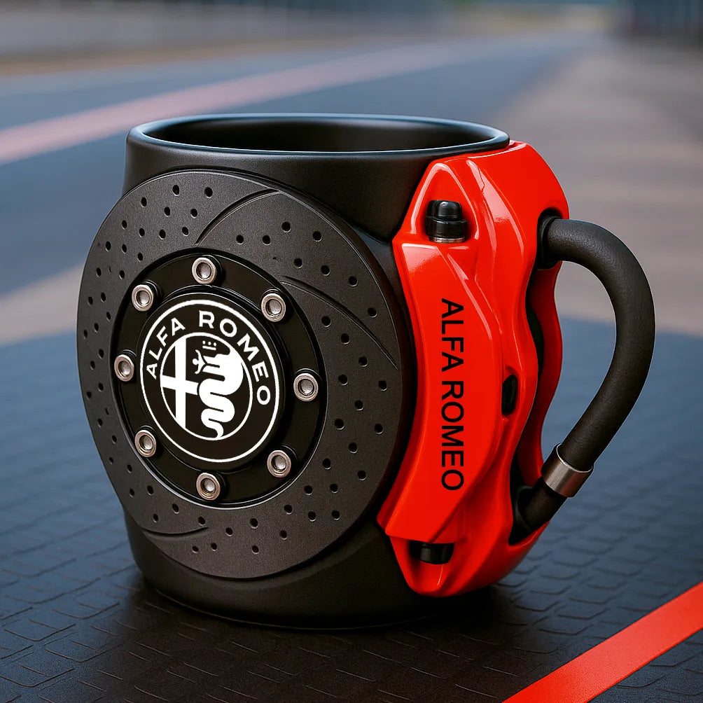 Original taza de café con forma de disco de freno de automóvil.