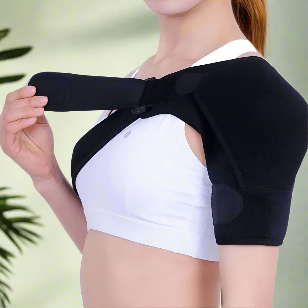 Soporte de hombro unisex ajustable con compresión, ideal para alivio del dolor y recuperación. Ortopédico.