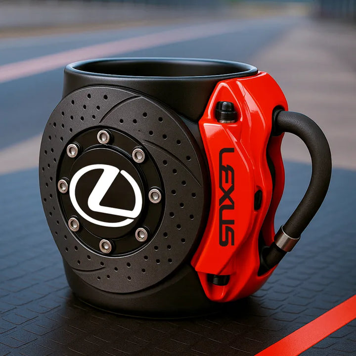 Taza temática de coches con disco de freno, para tu dosis de cafeína.