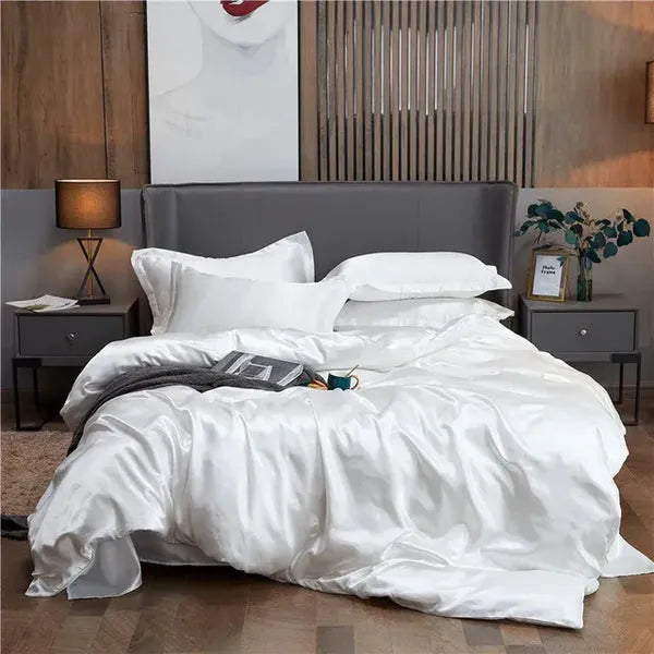 Conjunto de cama de seda 22 momme de lujo. Ropa de cama hipoalergénica para un sueño profundo y confortable.
