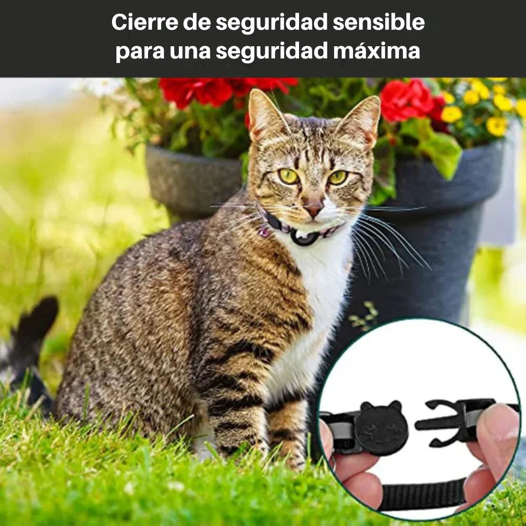 Elegante collar GPS para gato, reflectante, con hebilla de liberación rápida para seguridad.