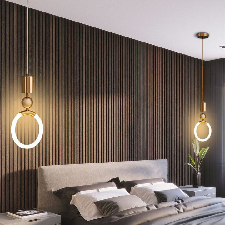 Lámpara LED de anillo moderna para techo. Iluminación colgante minimalista para ambientes contemporáneos.
