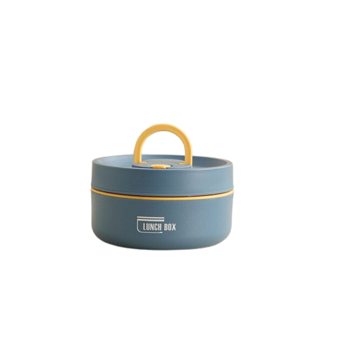 Fiambrera térmica multicapa de acero inoxidable con bolsa, ideal para oficina o escuela.