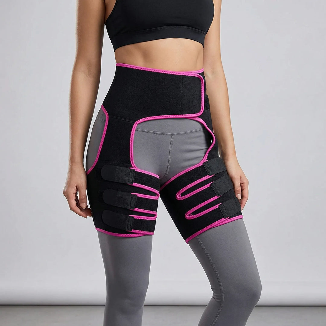 Modelador de figura femenino de talle alto, faja de soporte para muslos y abdomen plano.