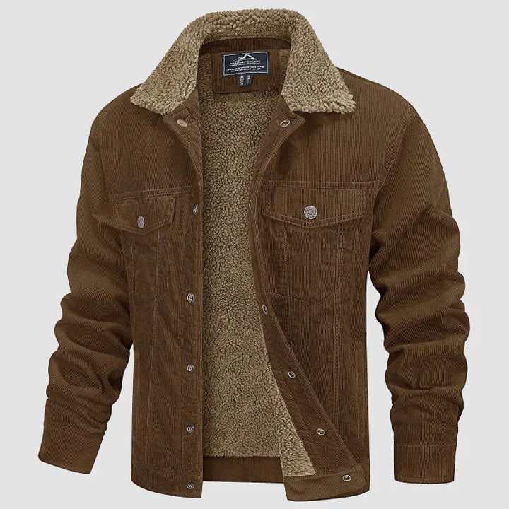 Chaqueta de pana para hombre con forro de borreguito, ideal para invierno y otoño. Abrigo cálido y estilo clásico.