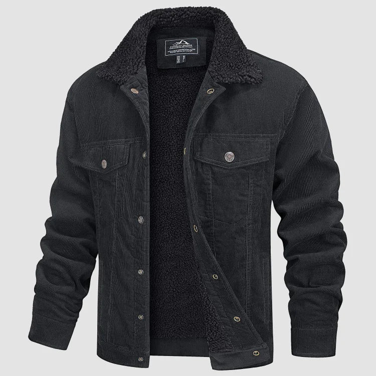 Abrigo de pana para hombre con borreguito, estilo clásico casual. Chaqueta cálida perfecta para moda masculina de otoño/invierno.