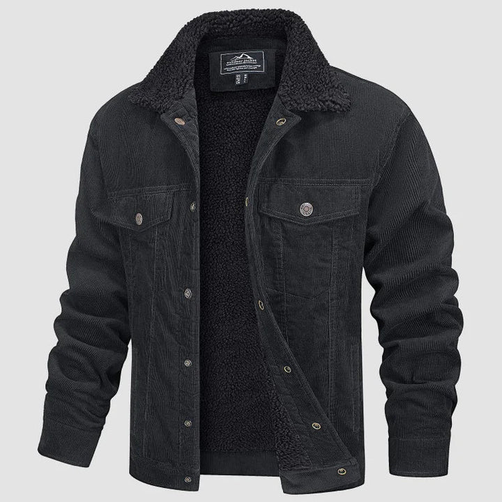 Abrigo de pana para hombre con borreguito, estilo clásico casual. Chaqueta cálida perfecta para moda masculina de otoño/invierno.