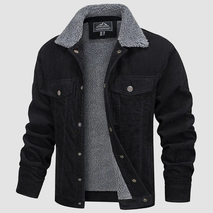 Chaqueta de pana para hombre con forro de borreguito. Abrigo cálido y confortable para moda masculina de otoño e invierno.