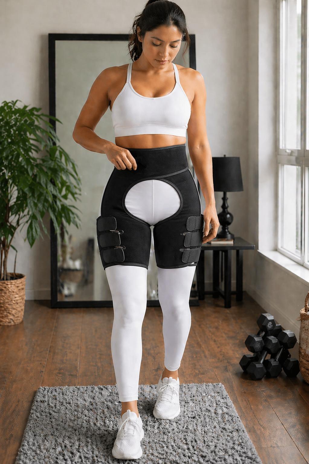 Faja de soporte cómoda para muslos y caderas, mejora la postura y el modelado corporal durante el ejercicio femenino.