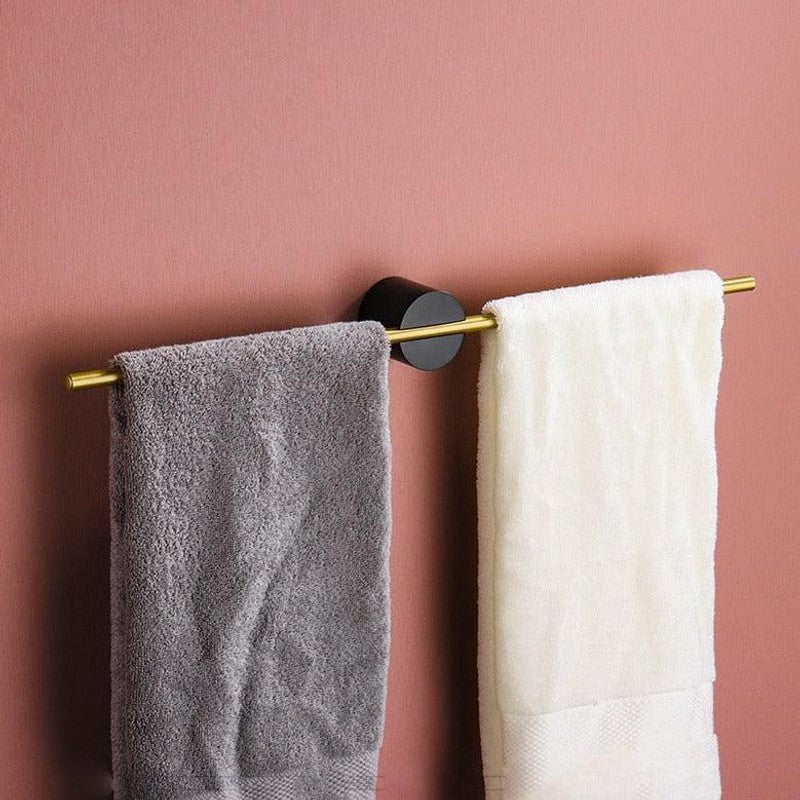 Colgador de toallas de pared para baño, estilo moderno, barra recta y acabado bicolor.