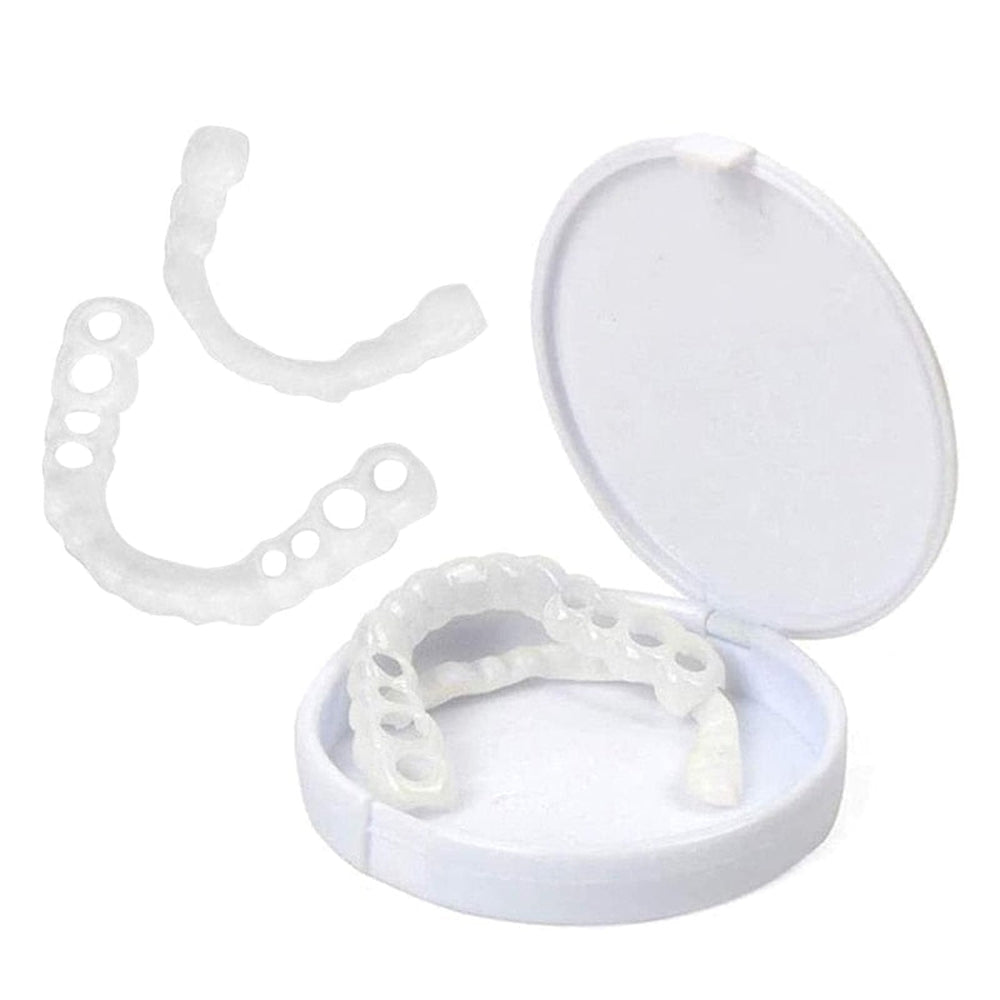 Kit completo de solución dental estética no invasiva: protectores, gel y accesorios para cuidado bucal.