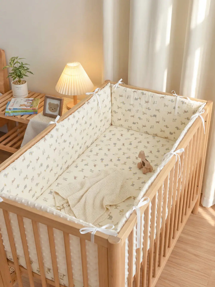 Protector de cuna acolchado para seguridad infantil, suave algodón y minky, decoración guardería.