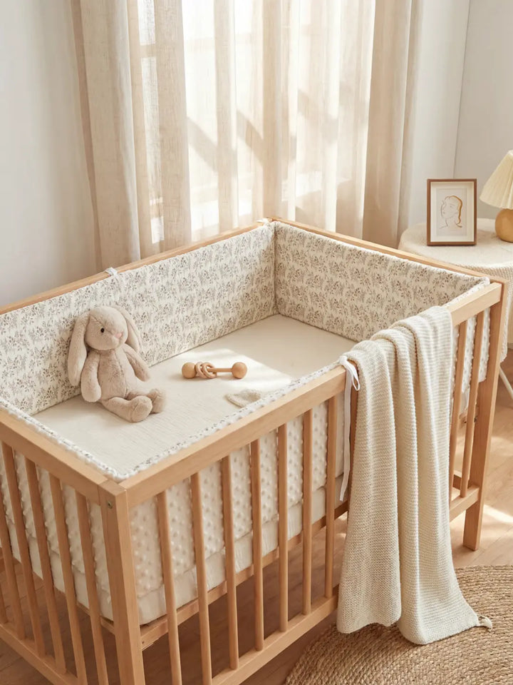 Acolchado bebé: protector de cuna reversible, algodón y minky suave, seguridad y estilo para guardería.