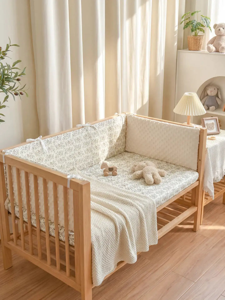 Protector de cuna acolchado con algodón y minky, reversible, para la tranquilidad de los padres y el bebé.