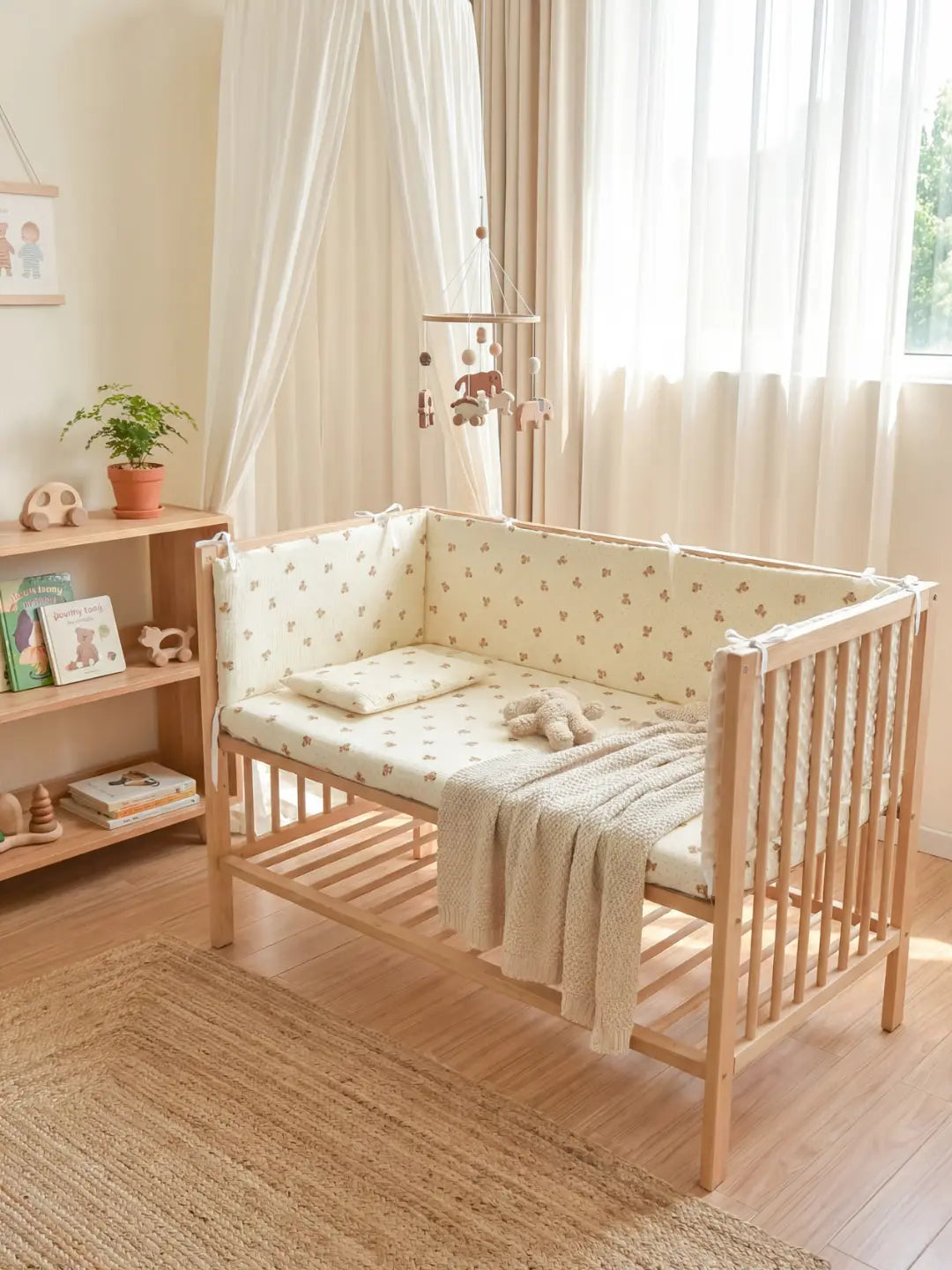 Acolchado bebé de algodón minky, protector de cuna reversible para un descanso seguro y cómodo.