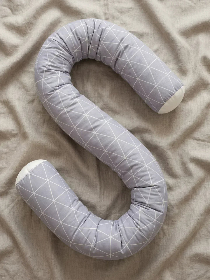 Cojín protector de cuna de algodón, diseño geométrico azul y blanco, muy suave.