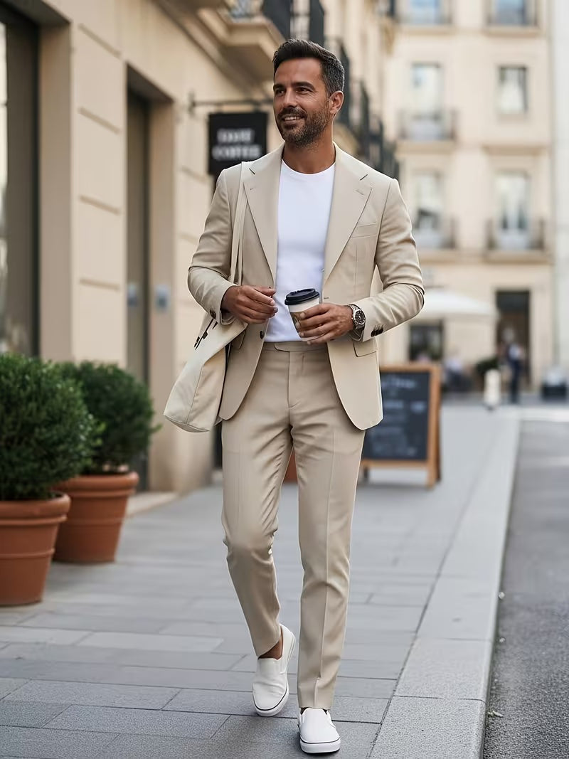 Traje slim fit de dos piezas para hombre. Diseño formal y elegante, ideal para negocios o bodas.