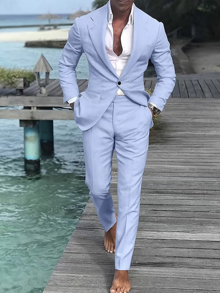 Traje de hombre slim fit dos piezas, corte elegante y formal. Chaqueta y pantalón para negocios o eventos.