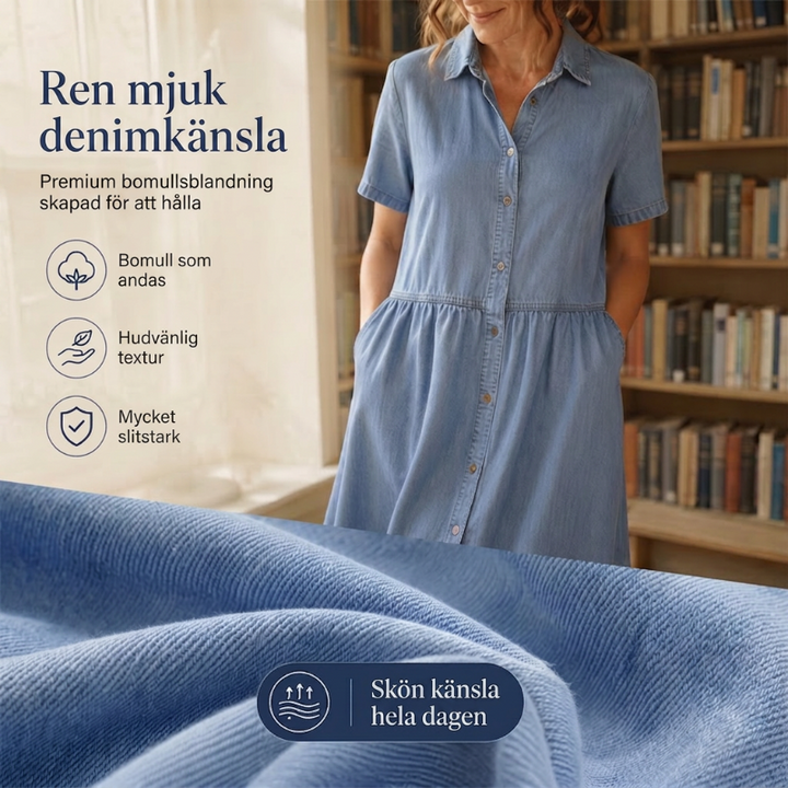 Vestido casual de mezclilla para mujer, estilo camisero, muy versátil y moderno.