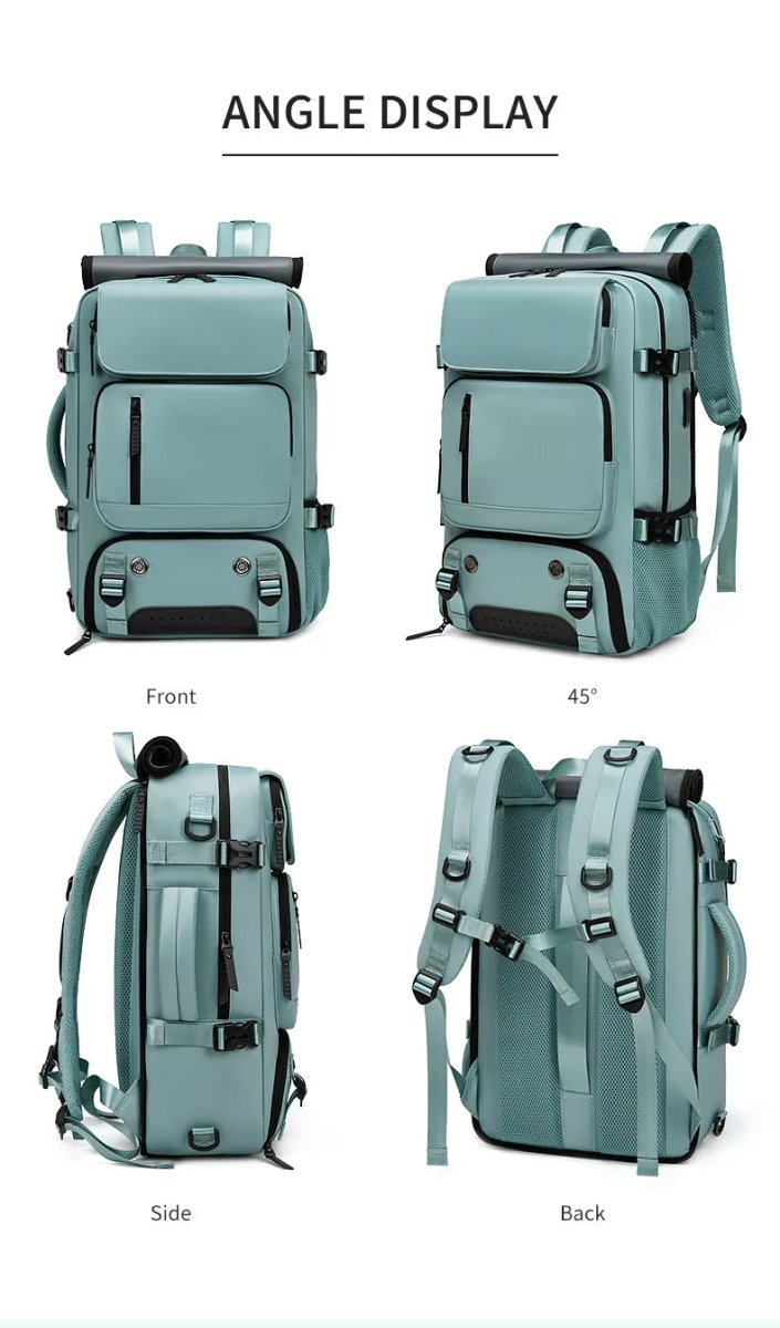Mochila urbana impermeable con puerto USB, gran organización y estilo moderno. Ideal para el día a día o viajes cortos.