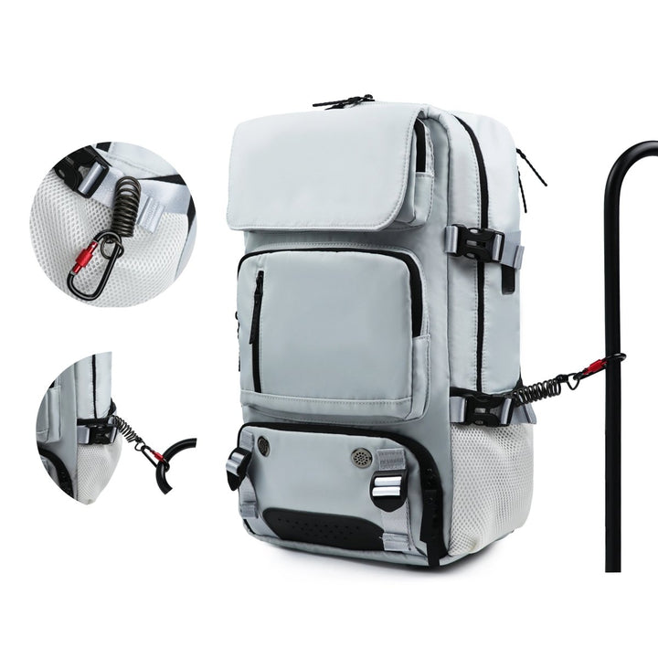 Mochila para portátil impermeable con puerto USB integrado, múltiples compartimentos para organización y seguridad en tus viajes.