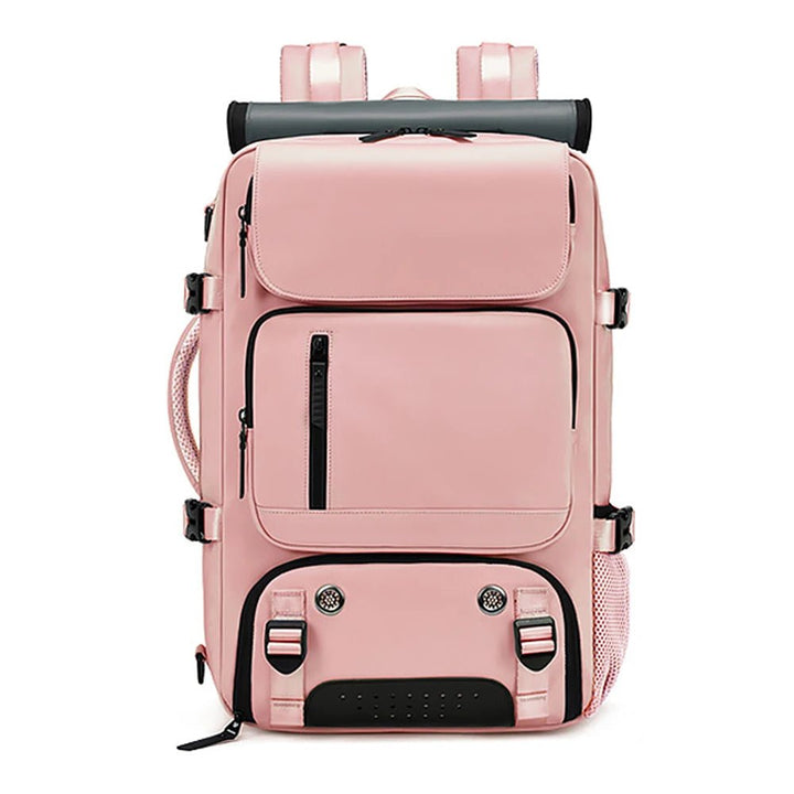 Mochila equipaje de mano impermeable con puerto USB, ideal para viajes. Optimiza espacio y carga tus dispositivos.