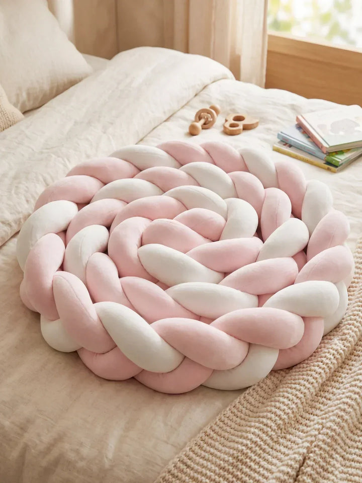 Parachoques de cuna trenzado acolchado para la seguridad del bebé. Diseño bicolor de algodón suave y terciopelo.