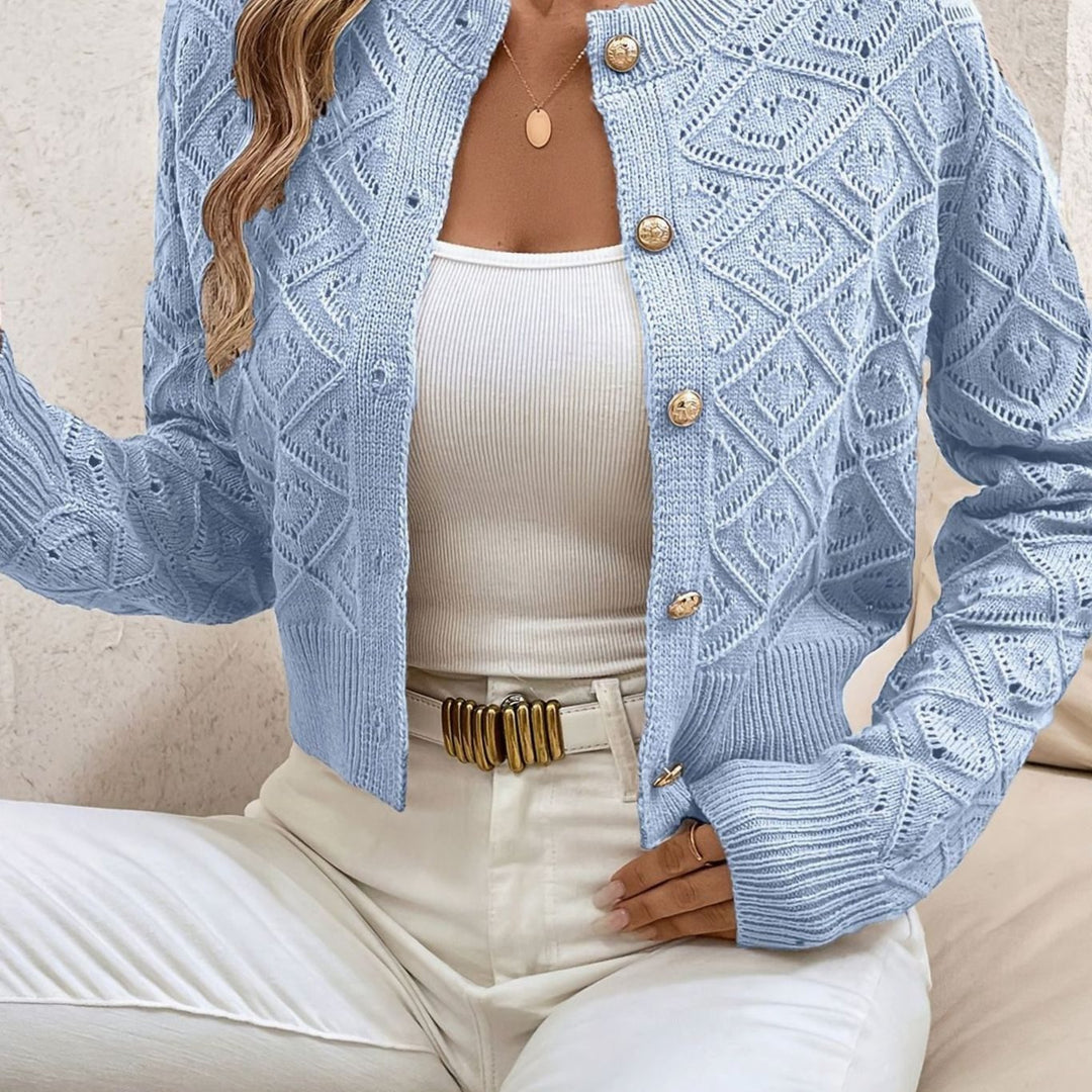 Cárdigan corto de punto diamante para mujer, con botones, un "must-have" de tu armario.