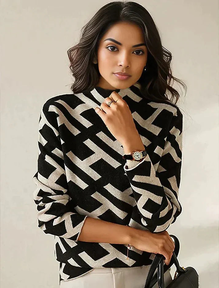 Suéter negro de cuello alto para mujer, ideal para moda invierno elegante y cómoda.
