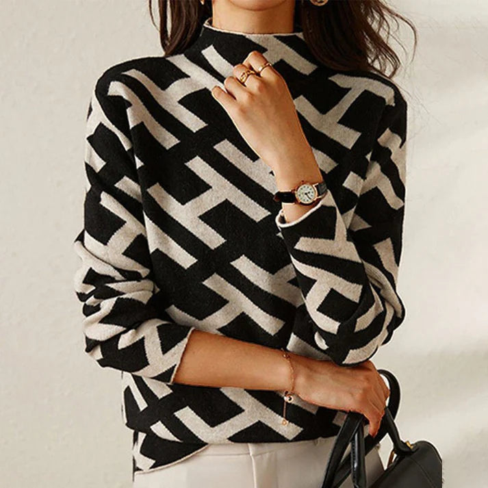 Suéter negro de cuello alto para mujer, prenda esencial de moda invierno, combina elegancia y calidez.